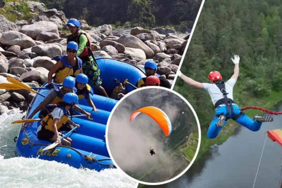 Adventure sports in Uttarakhand including paragliding and river rafting