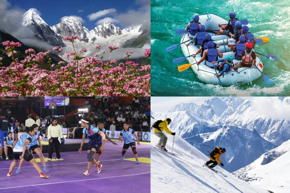 Adventure sports in Uttarakhand including paragliding and river rafting