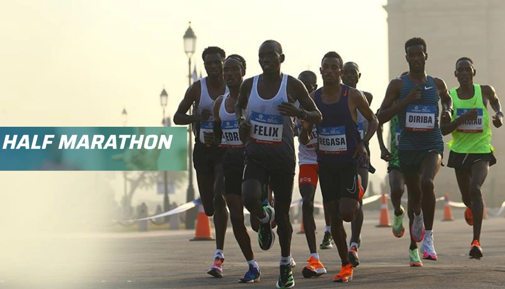 Elite runners at the Vedanta Delhi Half Marathon near India Gate in Delhi